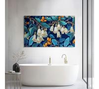 Genérico Cuadro Moderno Abstracto en Lienzo Azul Oscuro Rústico Estilo Campestre Floral 140l x 70an cm, Decoración de Pared con Bastidor de Madera Listo Vintage para Colgar para Salón y Dormitorio