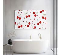 Genérico Cuadro Moderno Abstracto en Lienzo Blanco Fruta Corazón Cereza 70l x 50an cm, Decoración de Pared con Bastidor de Madera Listo Moderno para Colgar para Salón y Dormitorio