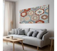 Genérico Cuadro Moderno Abstracto en Lienzo Mandala Floral Hexágono 40l x 30an cm, Decoración de Pared con Bastidor de Madera Listo Geometría Marroquí para Colgar para Salón y Dormitorio