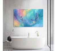 Genérico Cuadro Moderno Abstracto en Lienzo Verde Azulado Animal Azul Mariposa Mármol 40l x 30an cm, Decoración de Pared con Bastidor de Madera Listo Onírico para Colgar para Salón y Dormitorio