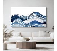 Genérico Cuadro Moderno sobre Lienzo Azul, Moderno Línea Acuarela Onda Impresión de Arte Elegante para Decoración de Pared en Sala de Estar, Dormitorio u Oficina, Sin Marco, 120l x 40an cm