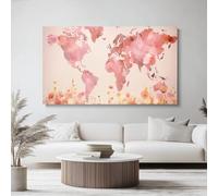 Genérico Cuadro Moderno sobre Lienzo Color Claro Neutro, Rosa acuarela floral mapa Impresión de Arte Elegante para Decoración de Pared en Sala de Estar, Dormitorio u Oficina, Sin Marco, 70l x 50an cm