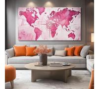 Genérico Cuadro sobre Lienzo 150l x 50an cm, sin marco Rosa, impresión para sala de estar, dormitorio, oficina, elegante Pintado Mapa del mundo Brújula decoración estampada para el hogar