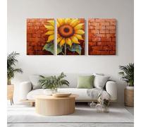 Genérico Cuadro Sobre Lienzo de Pintura Al Óleo Girasol (Set de 3), Lienzo Decoración Vintage Floral para Pared de Salón y Dormitorio, 20x30cmx3 Sin Marco