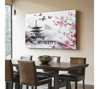 Genérico Cuadro sobre Lienzo Japonés Arquitectura Flores de Cerezo Monte Fuji, 120L x 80an cm para sala de estar y dormitorio, impresión artística, lienzo de pared, sin marco Vistoso