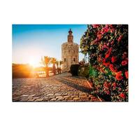 Genérico Cuadro Torre del Oro al Amanecer en Sevilla | Río Guadalquivir | Impresión en Lienzo con Bastidor de Pino Macizo | Decoración Andaluza. Medidas: 30x20