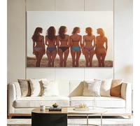 Genérico Cuadros Decoracion Salon Chica guapa en la playa al atardecer 70x50cm Lienzo Decorativo con Marco Madera, Laminas Cuadro para Pared, Decoracion Dormitorio Baño Comedor Oficina Hogar
