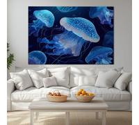 Genérico Cuadros Decoracion Salon Modernos Con Marco, 100 x 75 cm Grandes Laminas Azul Canvas Decorativas Pared, Lienzos Pared Océano Fantasía Animales Medusas, Wall Art Comedor Pasillo