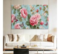 Genérico Cuadros Decoracion Salon Modernos Con Marco, 100 x 75 cm Grandes Laminas Azul Pálido Canvas Decorativas Pared, Lienzos Pared Shabby Chic Vintage Animales Floral, Wall Art Comedor Pasillo