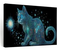 Genérico Cuadros Decoracion Salon Modernos Con Marco Madera, 40x30 cm Grandes Laminas Lienzos Decorativas Pared Dormitorios Gato Fantasía Cielo Estrellado, Wall Art Comedor Pasillo