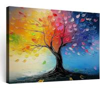Genérico Cuadros Decoracion Salon Modernos Con Marco Madera, 90x60 cm Grandes Laminas Lienzos Decorativas Pared Dormitorios Colorido Árbol de la Vida Pintura al Óleo, Wall Art Comedor Pasillo
