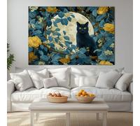 Genérico Cuadros decorativos Azul Oscuro Impreso en Lienzo 1 pieza, Lienzos Dormitorio Decoración Flores Hojas Animales Gato Negro Cuadros para Pasillo Oficina Comedor Baño (70 x 50 cm) con Marco