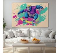 Genérico Cuadros decorativos Pastel Impreso en Lienzo 1 pieza, Lienzos Dormitorio Decoración Abstracto Grafiti Animal Gorila Cuadros para Pasillo Oficina Comedor Baño (40 x 30 cm) con Marco