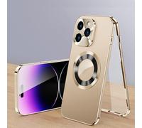 Genérico Cubiccredit Phone Case, Cubiccredit Double-Sided Magnetic Phone Case, Fully Enclosed Glass Buckle Design, Magnetic Double-Sided Anti-Peep Glass, for iPhone 12/13/14/15/16 Series (Gold,12)