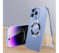 Genérico Cubiccredit Phone Case, Cubiccredit Double-Sided Magnetic Phone Case, Fully Enclosed Glass Buckle Design, Magnetic Double-Sided Anti-Peep Glass, for iPhone 12/13/14/15/16 Series (Blue,13)