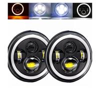 Genérico Cubierta Lente Faro Para 2004 Para Santana PS1 Faro 7 Pulgadas 2x LED Para Automóvil Hi/Low H4 Halo Angle Eyes DRL Juego Reparación Faro(40w Halo lightBlackA)