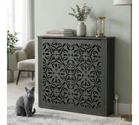 Genérico Cubre Radiadores, Mueble Protector para Radiador de WPC, Diseño Moderno con Rejilla y Estante Superior, Estructura de Espiga y Mortaja, Negro, 78x19x82 cm(Negro,W80 x H90 x D25 CM)