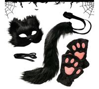 Genérico Cubre Rostro Animal Para Halloween,Kit Disfraz De Animal Peludo | Accesorios Halloween Para Fiestas Guantes Cola Disfraz Carnaval