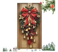Generico Cubrepuerta navideña para puerta delantera - Gran estandarte de tela con lazos y campanillas 180 x 90 cm - Decoración para fiestas navideñas | para interior y exterior casa fiesta invierno
