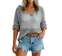 Generico Cubretraje de mujer playa camisa mujer top de ganchillo cubrehombros hecho de punto de camisetas manga corta con hombros descubiertos jersey de gran tamaño verano ligero traje de playa