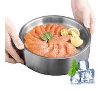Genérico Cuenco para servir frío - Ensaladera de acero inoxidable duradero - Platos para servir al aire libre, tazones de hielo para comida fría, bandejas para para comida, bebidas, bar, salsa, e