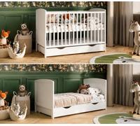 Genérico Cuna Bebé Convertible 60x120 cm con Cajón, 3 Alturas de Somier, 3 Barrotes Extraíbles, Cama Infantil Evolutiva Blanca (sin colchón)