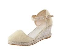 Genérico cuñas esparto mujer Cuñas Esparto Mujer Altas Sandalias Verano Alpargatas Valencianas Zapatos Cerradas por Delante Esparteñas Sandals Comodas Manoletinas Cuña Elegantes Zapatillas Beige
