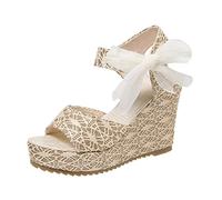 Genérico Cuñas Mujer Ortopedicas Sandalias Blancas Comodas Sandalias de Verano con Puntera,Cuña Alta,Cinta,para Mujer Y Tacón,Primavera,Heel,para Ancho Especial (Beige,37)