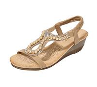 Genérico Cuñas Mujer Ortopedicas Sandalias Comodas Cómodas Sandalias Jewelry Women'S Spring And Summer Cuñas de Estilo Fashion con de Mujeres Diamante Sandalia Negra Mujer (Beige,40)