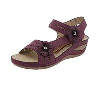 Genérico Cuñas Mujer Ortopedicas Sandalias Negras Cómodas Mujeres Verano Flores Casual Punta Abierta Cuñas Masaje Parte Inferior Transpirable Gancho Zapatos Sandalias Comodas (Purple,42)