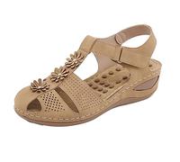 Genérico Cuñas Mujer Ortopedicas Sandalias Playa Cómodas Sandalias con Cómoda de Verano con Flores de Cuña para Mujer,Zapatos Soporte para El,Función Masaje,Doradas (Brown,37)