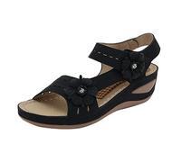 Genérico Cuñas Mujer Pies Anchos Sandalias Confort Cómodas Mujeres Verano Flores Casual Punta Abierta Cuñas Masaje Parte Inferior Transpirable Gancho Zapatos Sandalias Sandalia Negra Mujer (Black,37)