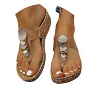 Genérico Cuñas Mujer Pies Anchos Sandalias Confort Comodas Sandalias de Mujer con Tira Entre Los Dedos,Chanclas Cómodas con Detalle Metálico para Caminar A Diario En Verano (Brown,42)