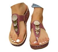 Genérico Cuñas Mujer Pies Anchos Sandalias Confort Comodas Sandalias de Mujer con Tira Entre Los Dedos,Chanclas Cómodas con Detalle Metálico para Caminar A Diario En Verano (Wine,40)