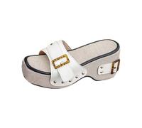 Genérico Cuñas Mujer Pies Anchos Sandalias Playa Cómodas Sandalias con Y Tacón de Cuña con Bordado de Flores Huecas para Mujer Doradas Talla 44 (White,38)