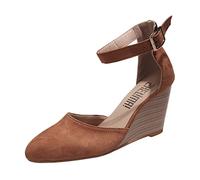 Genérico Cuñas Mujer Plataforma Sandalias Negras Comodas Sandalias de Mujer con Punta Cerrada de Gamuza Sólida con Tacón Cuña En Punta Y Hebilla Inferior Gruesa Cerradas (Brown,40)