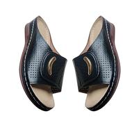 Genérico Cuñas Mujer Plataforma Sandalias Playa Cómodas Mujer Primavera/Verano Tacón de Pendiente Grande Tira Ancha Una Palabra Zapatos Casuales Transpirables Sandalias Confort (Black,38)