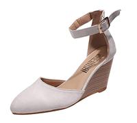 Genérico Cuñas Mujer Plataforma Zapatos Ortopedicos Cómodas Sandalias de Mujer con Punta Cerrada de Gamuza Sólida con Tacón Cuña En Punta Y Hebilla Inferior ñas Esparto (Beige,38)