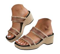 Genérico CuñAs Mujer Summer Wedge Sandals Sequined Strappy Platform High Heeled Mules Comfortable And Breathable Woven Sole Sandals. Sandalias CuñA Mujer (Brown, 38)