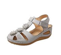 Genérico Cuñas Mujer Verano Ortopedicas Zapatos Comodos Sandalias Con Cómoda de Verano Con Flores de Cuña para Mujer,Zapatos Soporte para El,Función Masaje,Sandalias Fascitis Plantar (Grey,40)