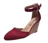 Genérico Cuñas Mujer Verano Pies Anchos Sandalias Comodas Sandalias de Mujer con Punta Cerrada de Gamuza Sólida con Tacón Cuña En Punta Y Hebilla Inferior Gruesa Comodas para (Wine,41)