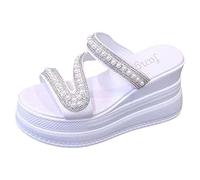 Genérico Cuñas Mujer Verano Pies Anchos Sandalias Cómodas Verano Color Sólido Fondo Grueso Pendiente Talón Hacia Fuera Sandalias de Tamaño Cerradas Mujer Negras Tacon (White,38)