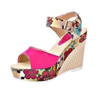 Genérico Cuñas Mujer Verano Pies Anchos Zapatos de Cómodas Sandalia con Pendiente de Pescado,Tacones Sin Posición,Cuña Nacional,Encaje Alta,Sandalias Estilo ñas Negras (Hot Pink,38)