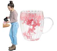 Generico Cups With Dried Flowers - 300 ml Double-Walled Insulated Coffee Mugs, Clear Glass Cups With Handles, Heat-Resistant Cappuccino And Latte Glasses, Milk Beverage Glass For Men And Women
