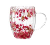 Generico Cups with Dried Flowers, 300ml Clear Coffee Cups, Double-Walled Coffee Glasses, Glass Coffee Mugs with Handle, Drinking Cups for Hot Drinks, Beverage Glasses for Cold Drinks, Flower-Embedded