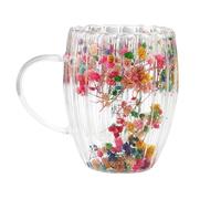 Generico Cups with Dried Flowers, 300ml Clear Coffee Cups, Double-Walled Coffee Glasses, Glass Coffee Mugs with Handle, Drinking Cups for Hot Drinks, Beverage Glasses for Cold Drinks, Flower-Embedded