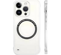 Genérico Curranet Magnetic Frameless Hard Case for iPhone 17/16/15/14/13/12/11/X Pro MAX, Ultra Thin Frosted Magnetic Suction Frameless Hard Shell (White,14 Pro)