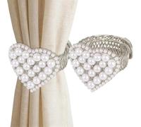 Genérico Curtain Tieback Hooks - Decorative Heart Pearl Flexible Drapery Holders, Vintage Metal Curtain Clips, Elegant Window Decor | Drapery Holders for Home Cafe Bedroom Bathroom Balcony Office Use