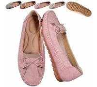 Genérico Curvahouse Orthopedic Leather Shoes, Women Bow-Knot Round Toe Flats Loafers, Lightweight Anti-Slip Breathable Sandals (Pink,41)