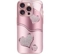 Genérico Curve Double Heart Hard Case for iPhone, Curved Double Heart Pink Tempered Glass Drop-Proof Full-Coverage Phone Case, for iPhone 17/16/15/14/13/12/11 ProMax (16 Pro MAX)